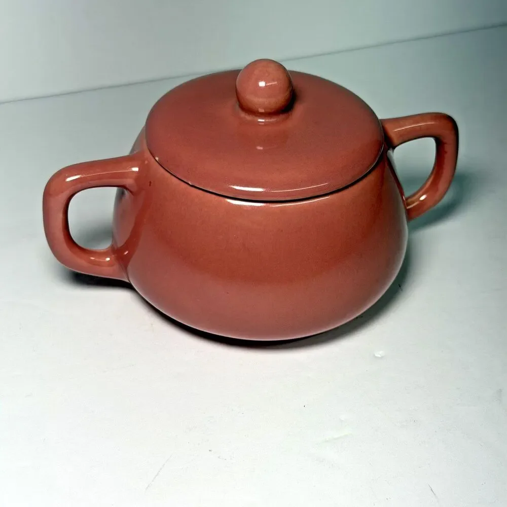 Vintage Bauer Pottery Brusche Al Fresco Sugar Bowl/Lid In Light Pink Unique HTF
